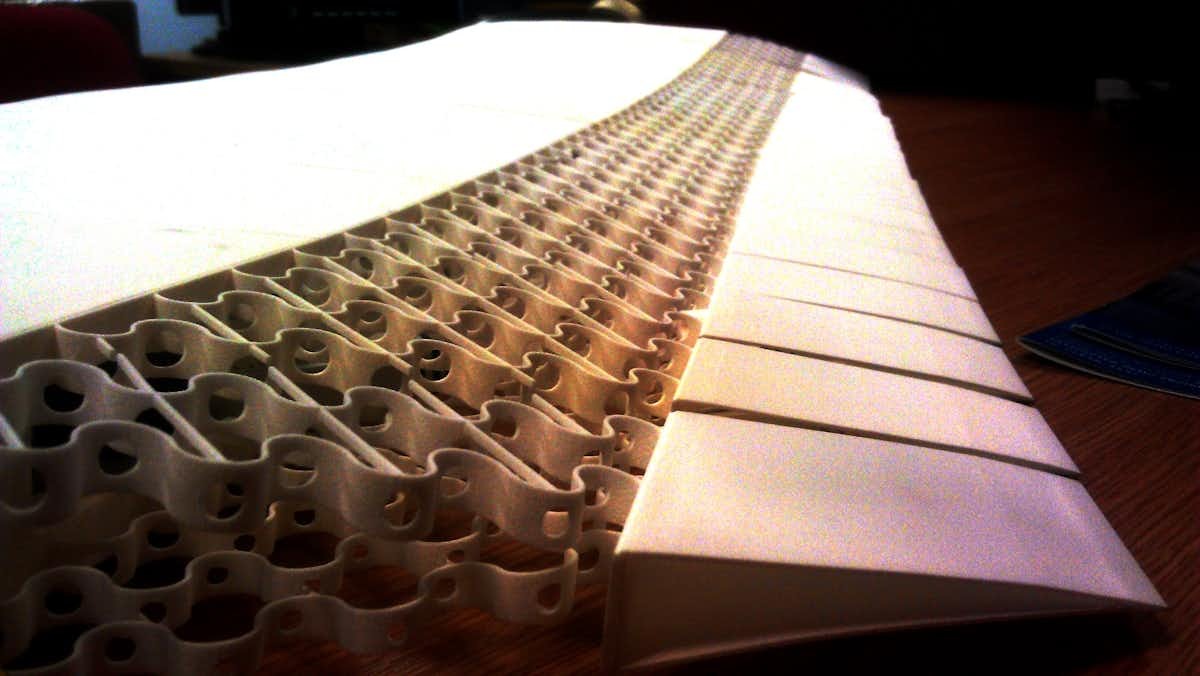 Skeleton of trailing edge of wing morphing wind-tunnel demonstrator concept. Ash Dove-Jay, University of Bristol